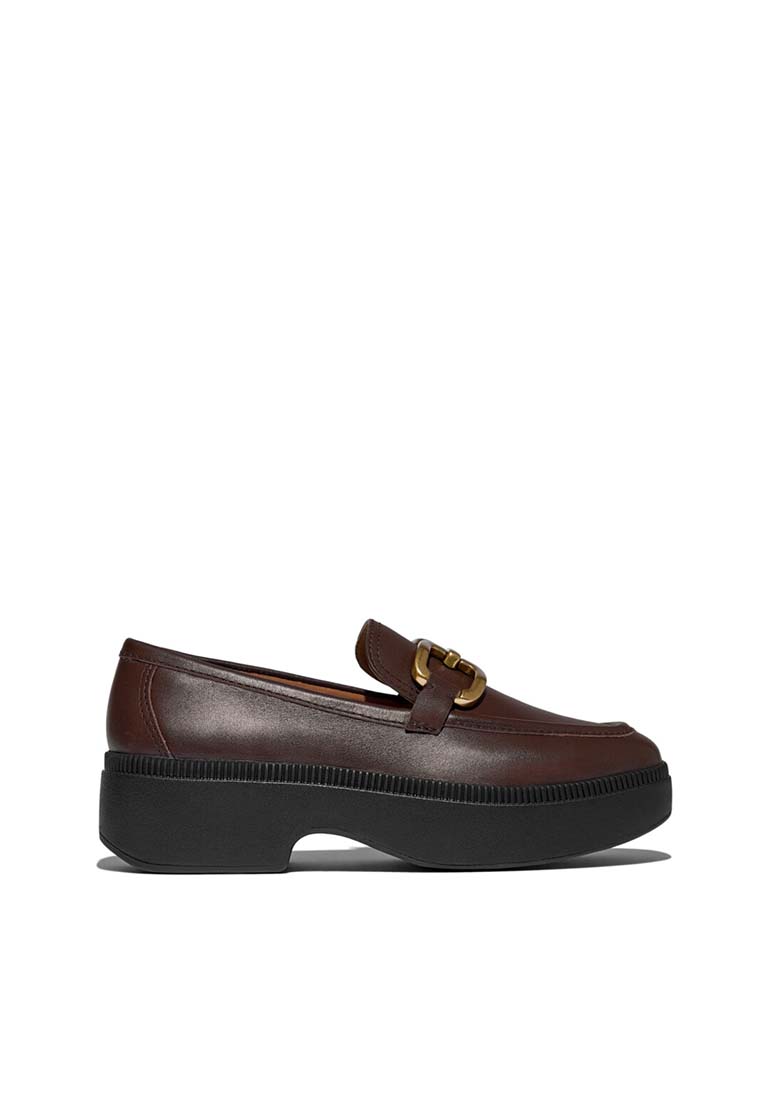 FitFlop FitFlop F-LUMA Square-Chain Leather Demi-Wedge Loafers - Chocolat (E3T-D07)