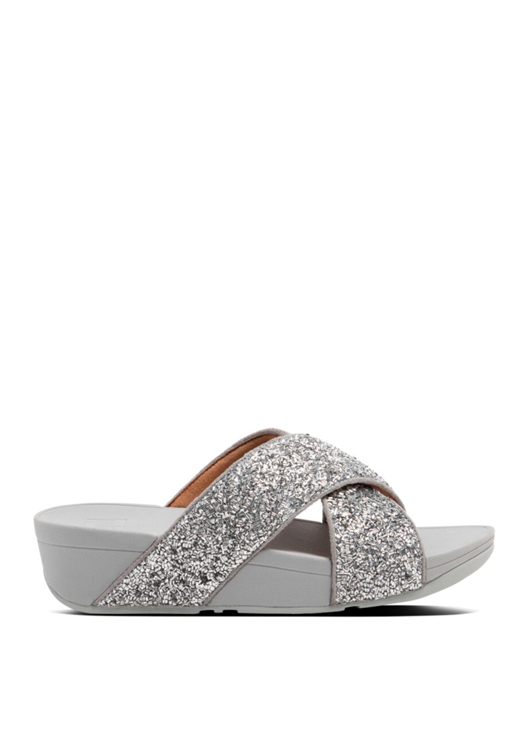 FitFlop FitFlop LULU Shimmerfoil Cross Slides - Silver (CJ3-011)