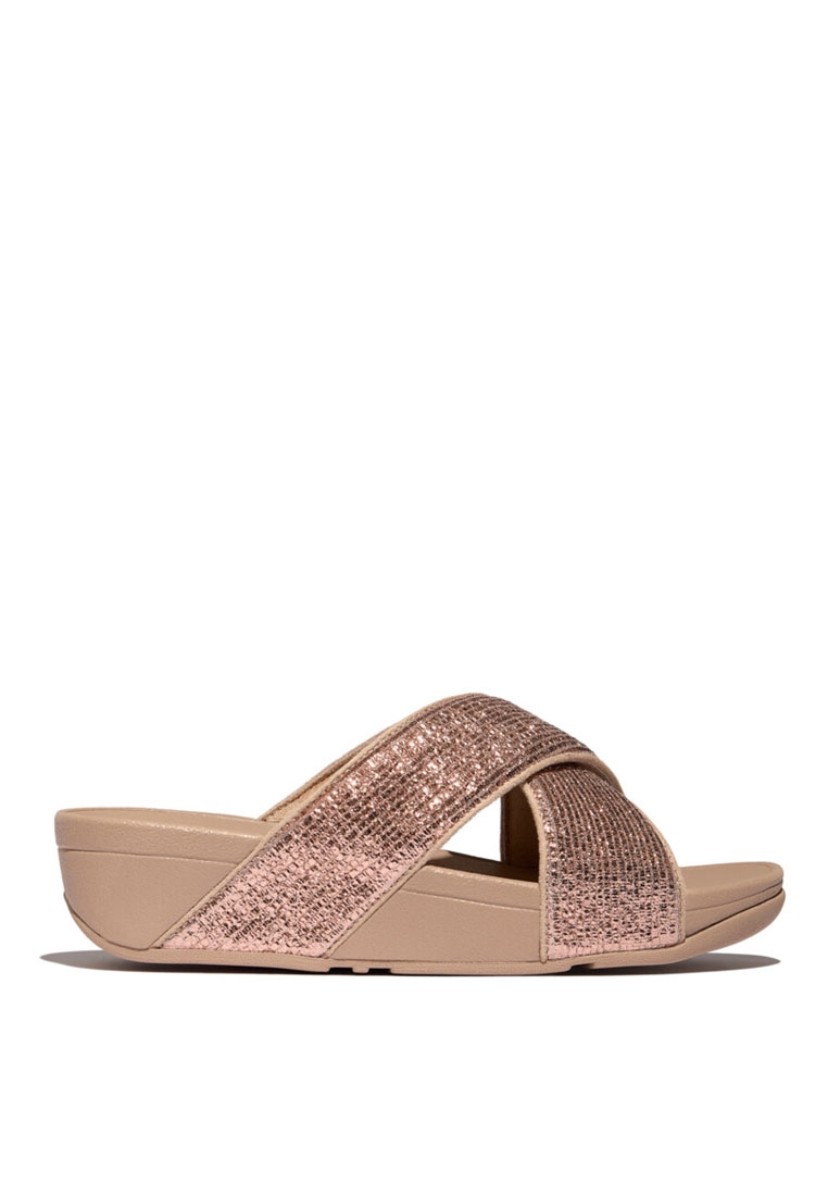 FitFlop FitFlop LULU Crinkled-Shimmer Cross Slides - Metallic Classic Beige (E1B-C90)