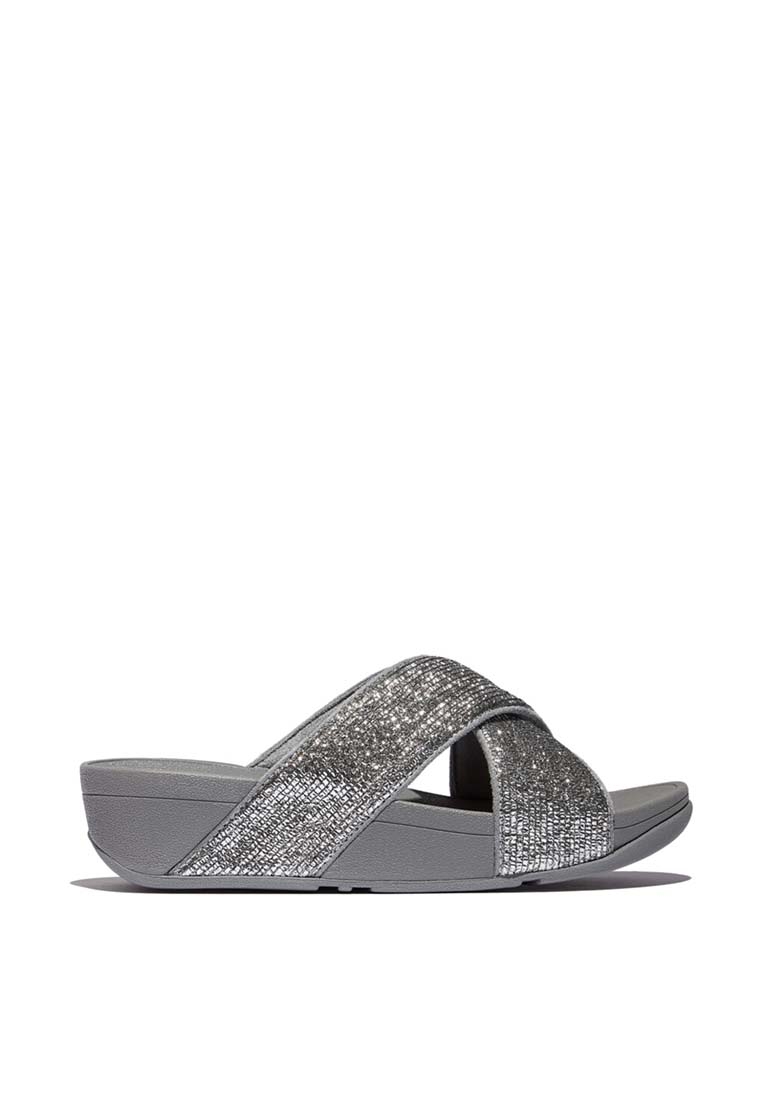 FitFlop FitFlop LULU Crinkled-Shimmer Cross Slides - Silvereen (E1B-C91)