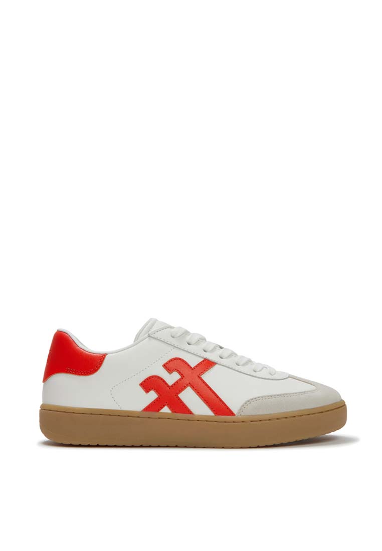 FitFlop FitFlop The Dash T-Toe Leather Trainers - Urban White/Cherry Tomato (A6G-E06)