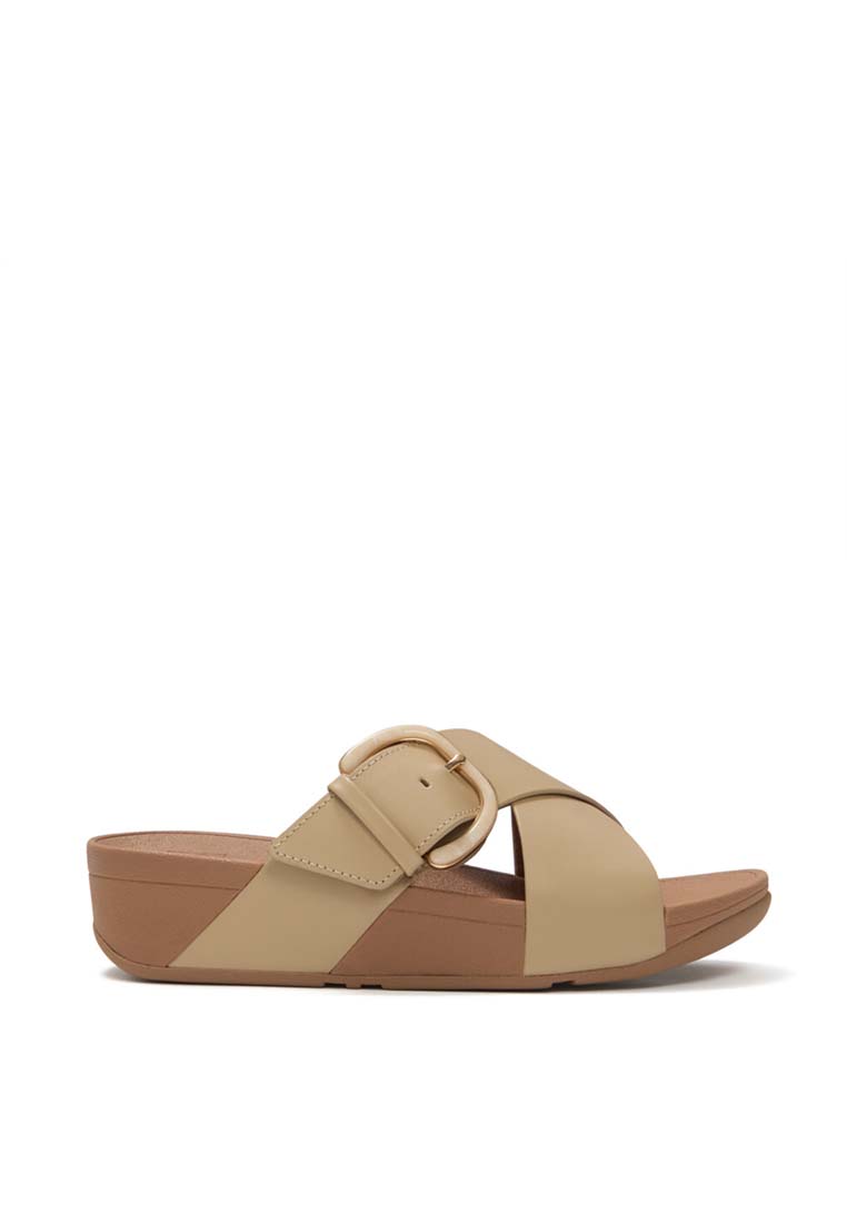 FitFlop FitFlop LULU Resin-Buckle Leather Cross Slides - Cappuccino (JE8-923)
