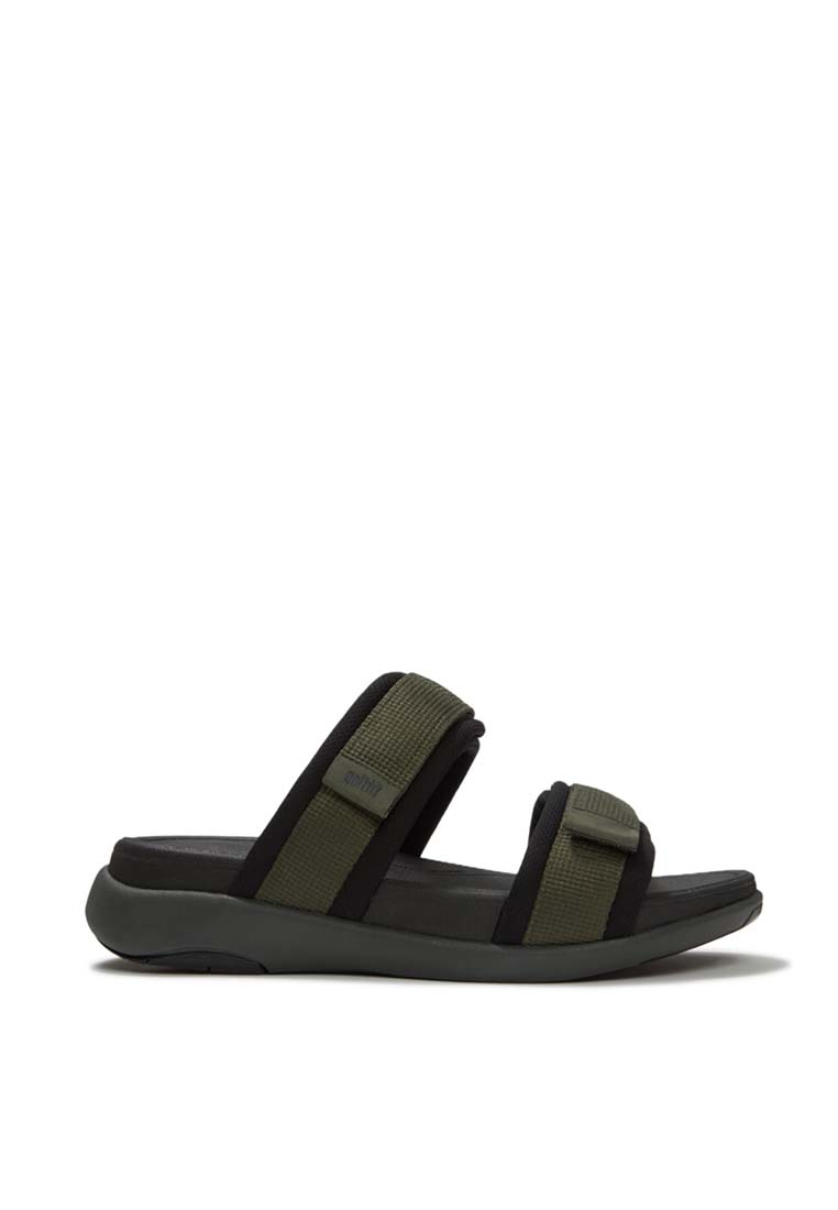 FitFlop FitFlop F-MODE Go Mens Adjustable Padded-Webbing Two-Bar Slides - Deep Olive/Black (A1O-B62)
