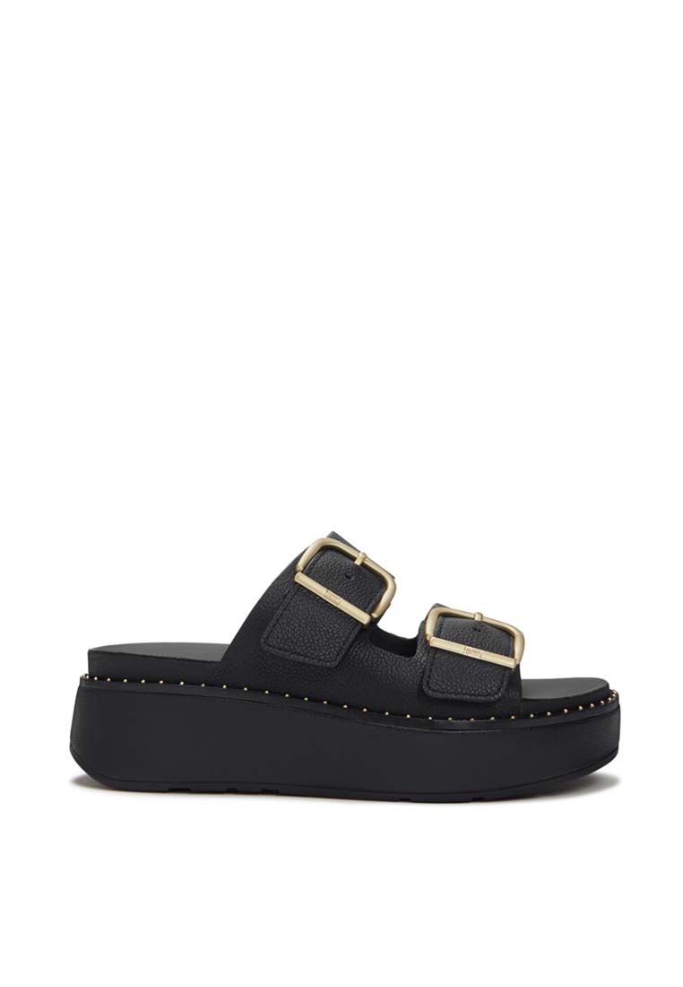 FitFlop FitFlop GEN-FF Max Buckle Tumbled-Leather Two-Bar Slides - All Black (A3G-090)
