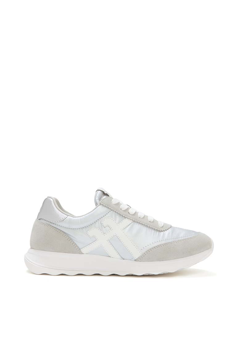 FitFlop FitFlop RETRO-Q FF Metallic-Fabric/Suede Trainers - Silver/Urban White (A5Q-E11)