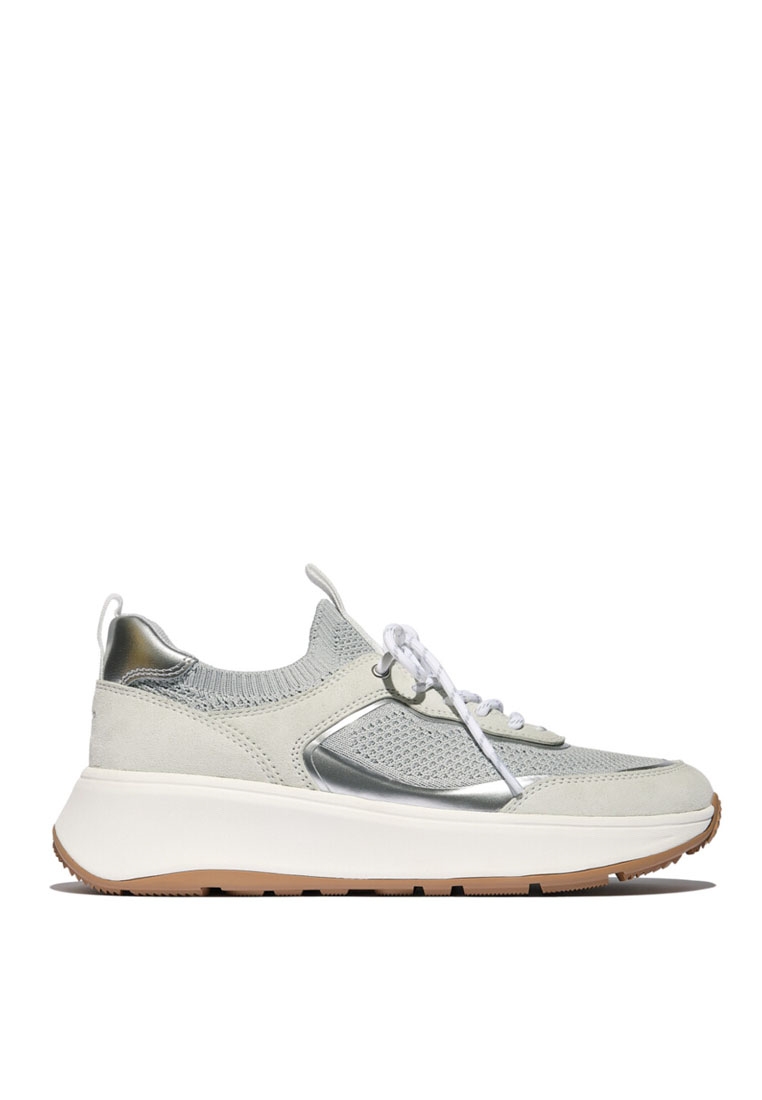 FitFlop FitFlop F-MODE  Knit/Suede Flatform Slip-On Laced Trainers - Urban White/French Grey (IV1-C1