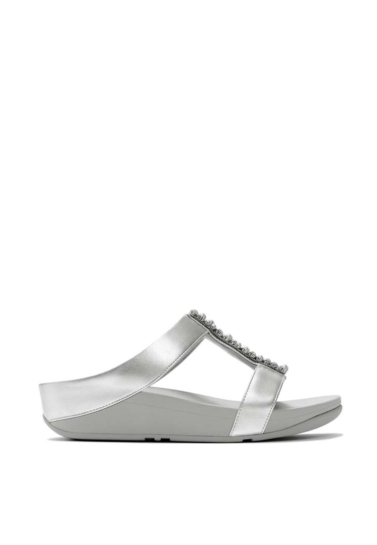 FitFlop FitFlop FINO Pearls and Crystal H-Bar Slides - Silver (A2M-011)