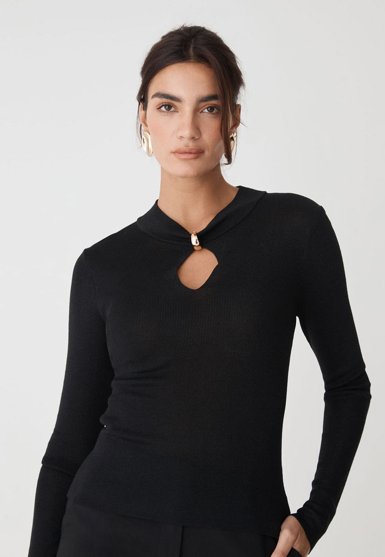 FORCAST Ciara Keyhole Lurex Knit Top