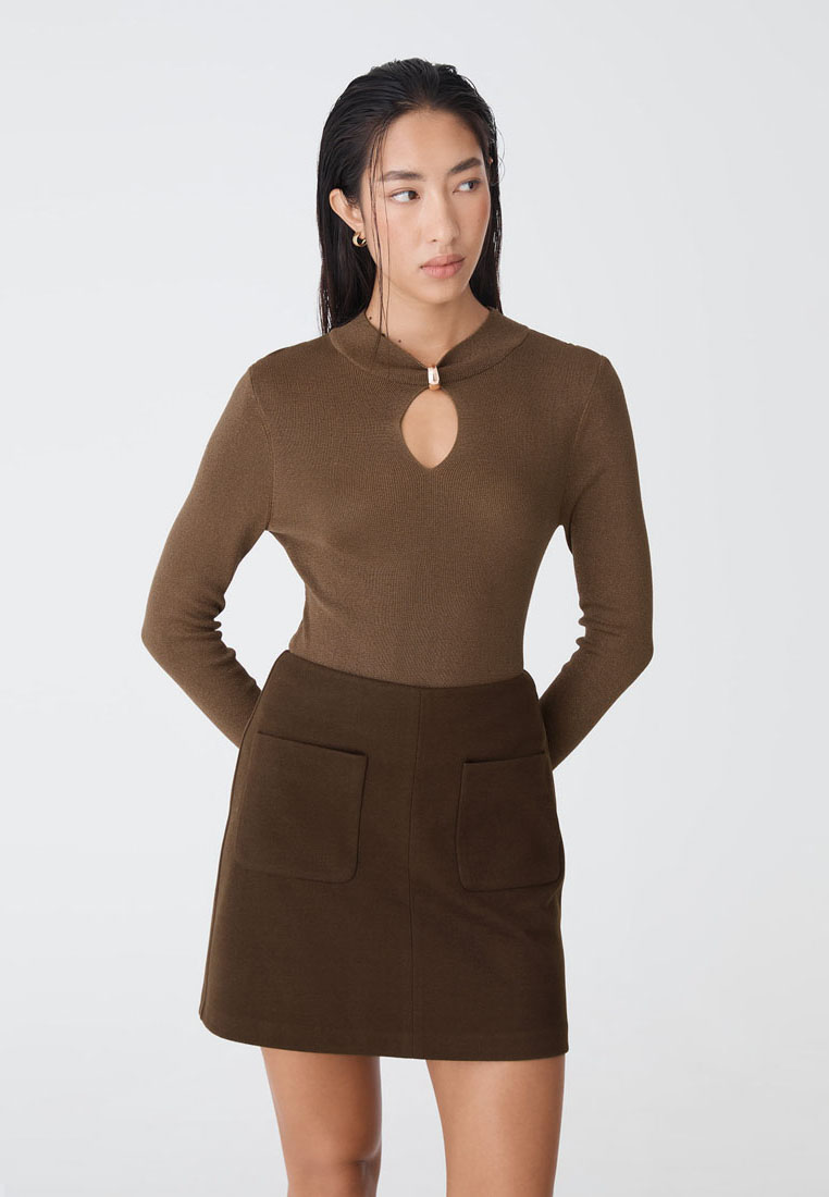 FORCAST Ciara Keyhole Lurex Knit Top