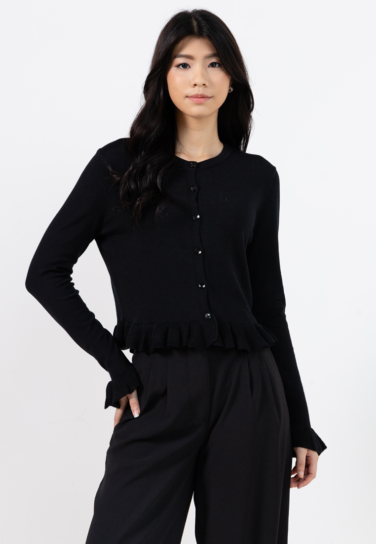 FORCAST Daisy Tencel Frill Cardigan