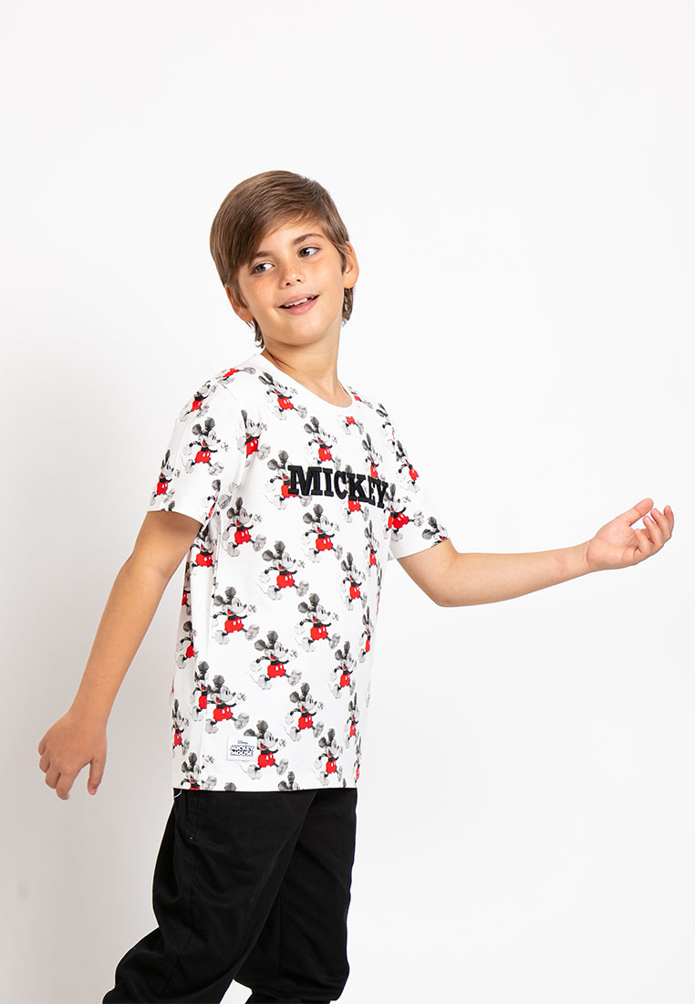 FOREST Forest X Disney Kids Unisex Mickey Premium Effects Embroidered Fonts Round Neck Tee - FWK2003