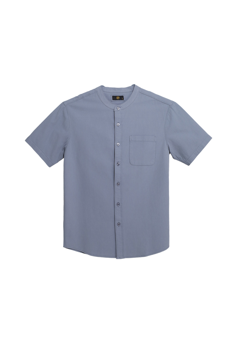 FOREST Forest Men Plus Size Cotton Short Sleeve Shirt - PL621508-36GreyBlue
