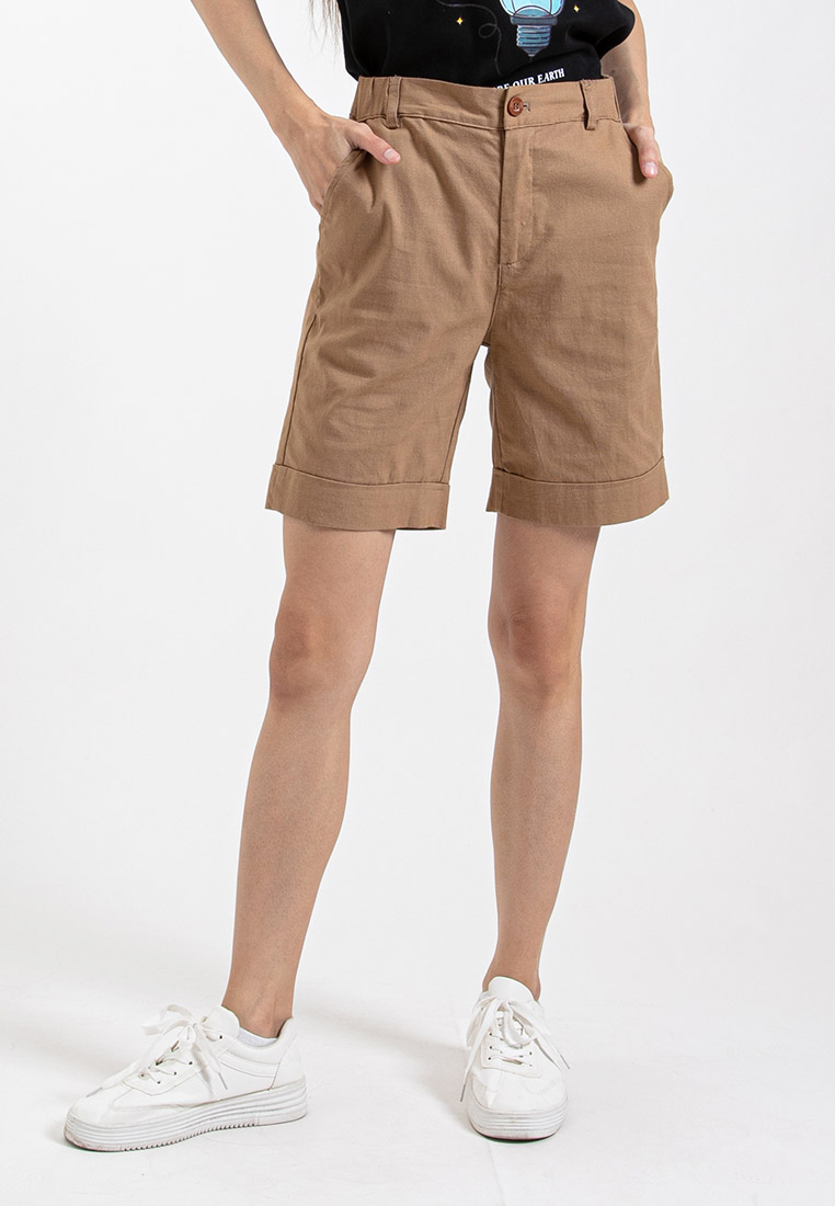 FOREST Forest Ladies 17/18" Stretchable Cotton Linen Elastic Waist Women Bermuda Shorts Pants - 8601