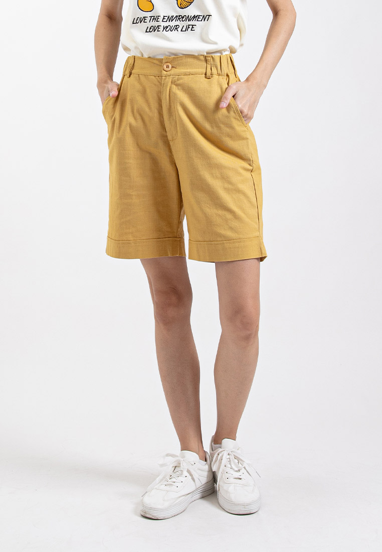 FOREST Forest Ladies 17/18" Stretchable Cotton Linen Elastic Waist Women Bermuda Shorts Pants - 8601