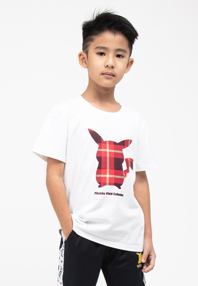 FOREST Forest X Pokemon Kids Tarrtan Pikachu Round Neck Tshirt Men | Baju T Shirt Lelaki - FPK21001