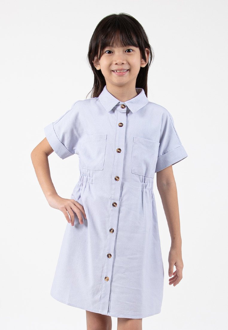 FOREST Forest Girls Cotton Short Sleeve Shirt Dress - FK885066-32LtBlue