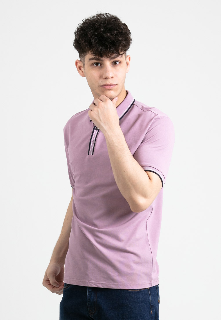 FOREST Forest Premium Weight Cotton Pique Slim Fit Polo T Shirt Men Collar Tee - 23636-76SmokePurple