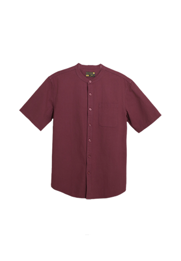 FOREST Forest Mens Plus Size Mandarin Collar Short Sleeve Shirt - PL621404-57Burgundy