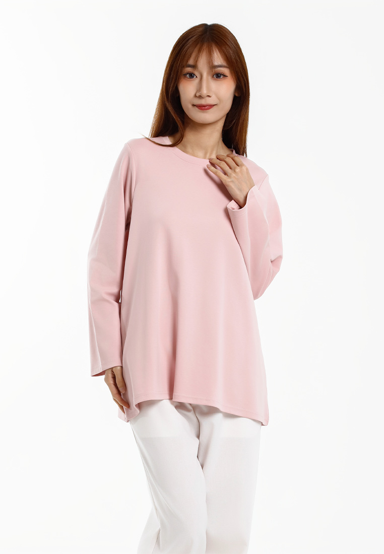 FOREST Forest Ladies Cotton Interlock Long Sleeve Round Neck T-Shirt Women Casual Loose Fit Plain To