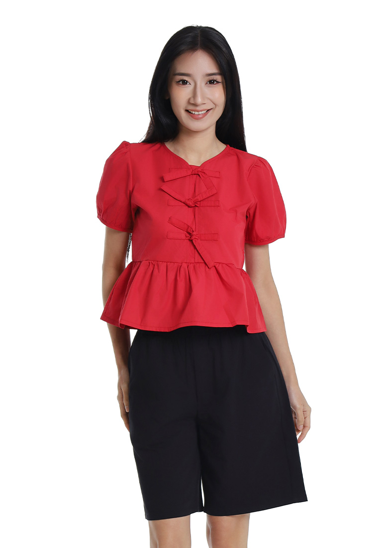 FOREST Forest Ladies Coquette Cotton Short Sleeve Blouse - 822562-51Red