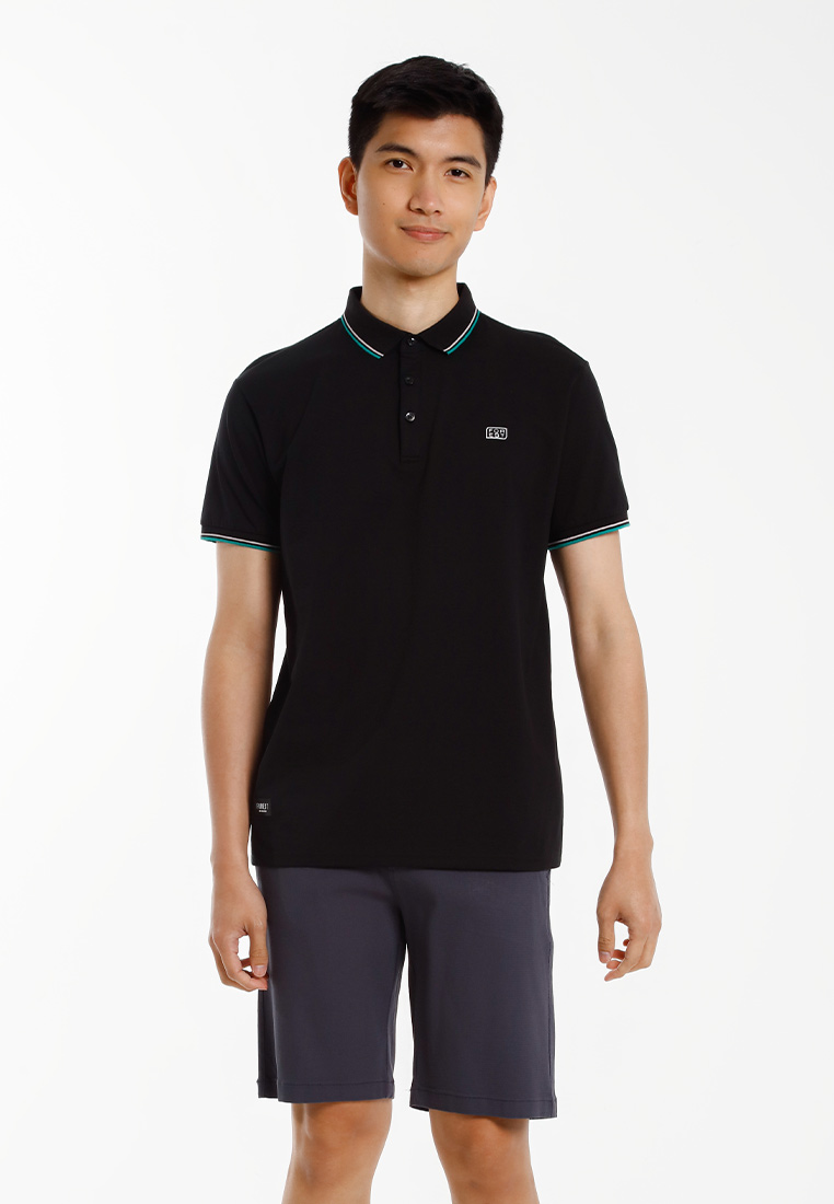 FOREST Forest Stretchable Cotton 200gsm Polo T Shirt Men Slim Fit Collar Tee - 23966-01Black