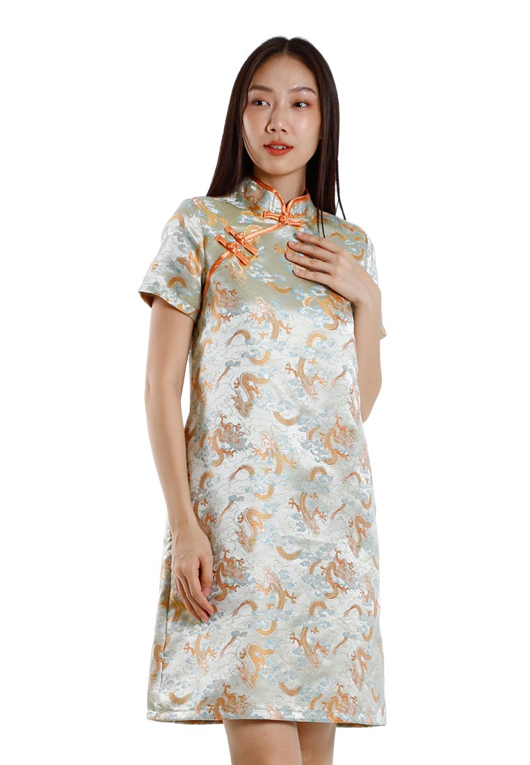 FOREST Forest Jacquard Tang Suit Cheongsam Dress | CNY 2025 Family Wear - 885091-42LtGreen