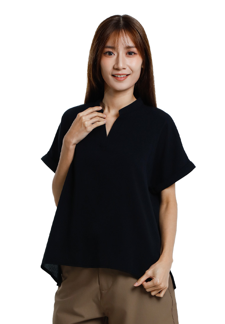 FOREST Forest Ladies Short Sleeve Polyester Blouse - 822417-01Black