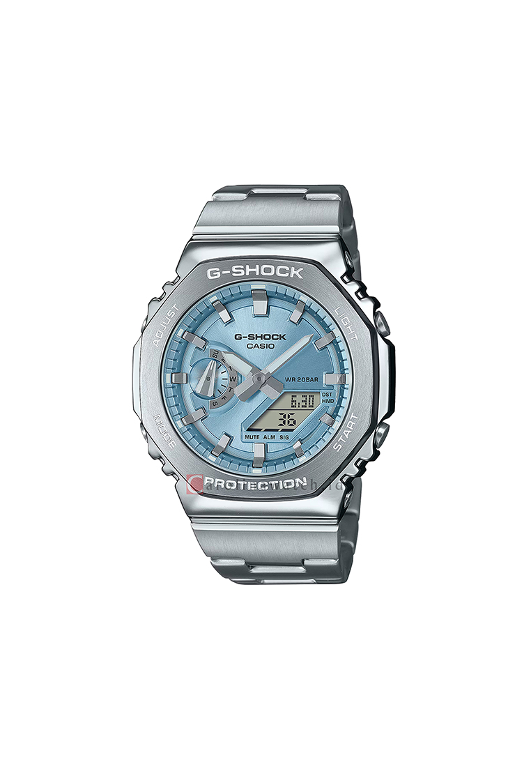 G-Shock GM-2110D-2A Men Analog-Digital Watch Silver Stainless Steel Strap
