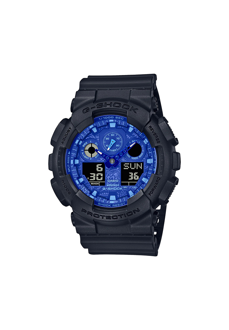 G-SHOCK Men's Analog-Digital Watch GA-100BP-1A Black Resin with Blue dial Sport Watch