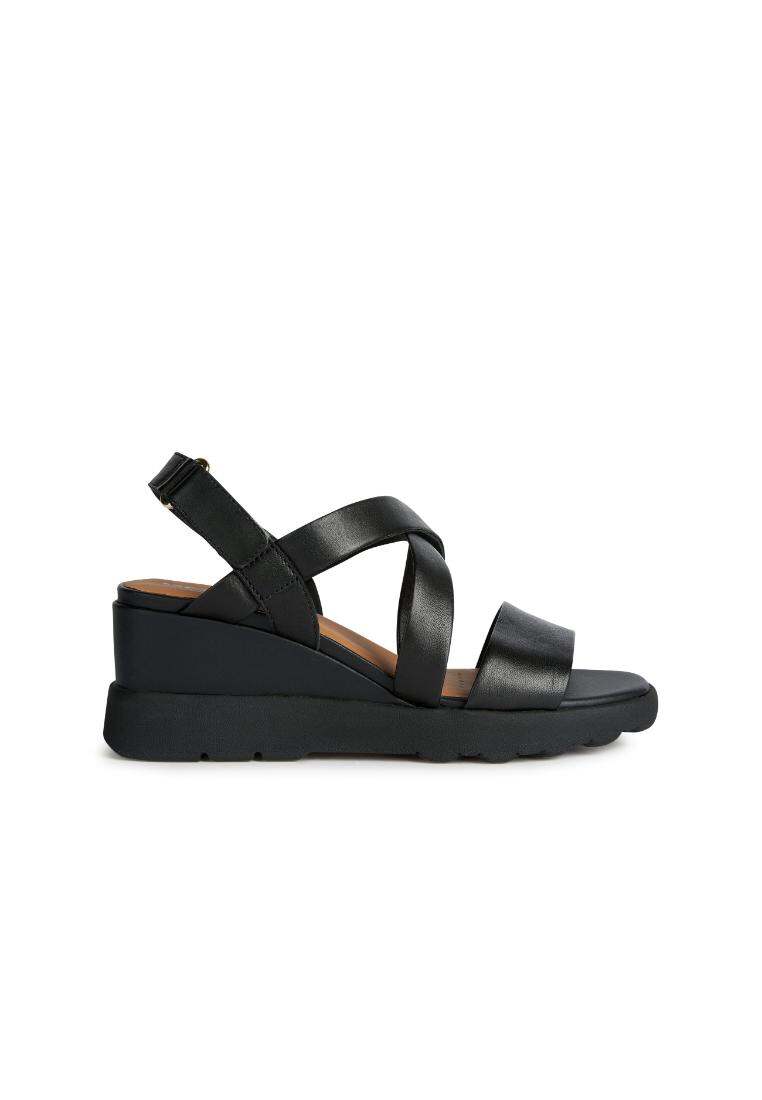 Geox GEOX Ladies Crossover Strap Spherica EC6 Wedge Sandals - Black D35G0D-000TU-C9999S3