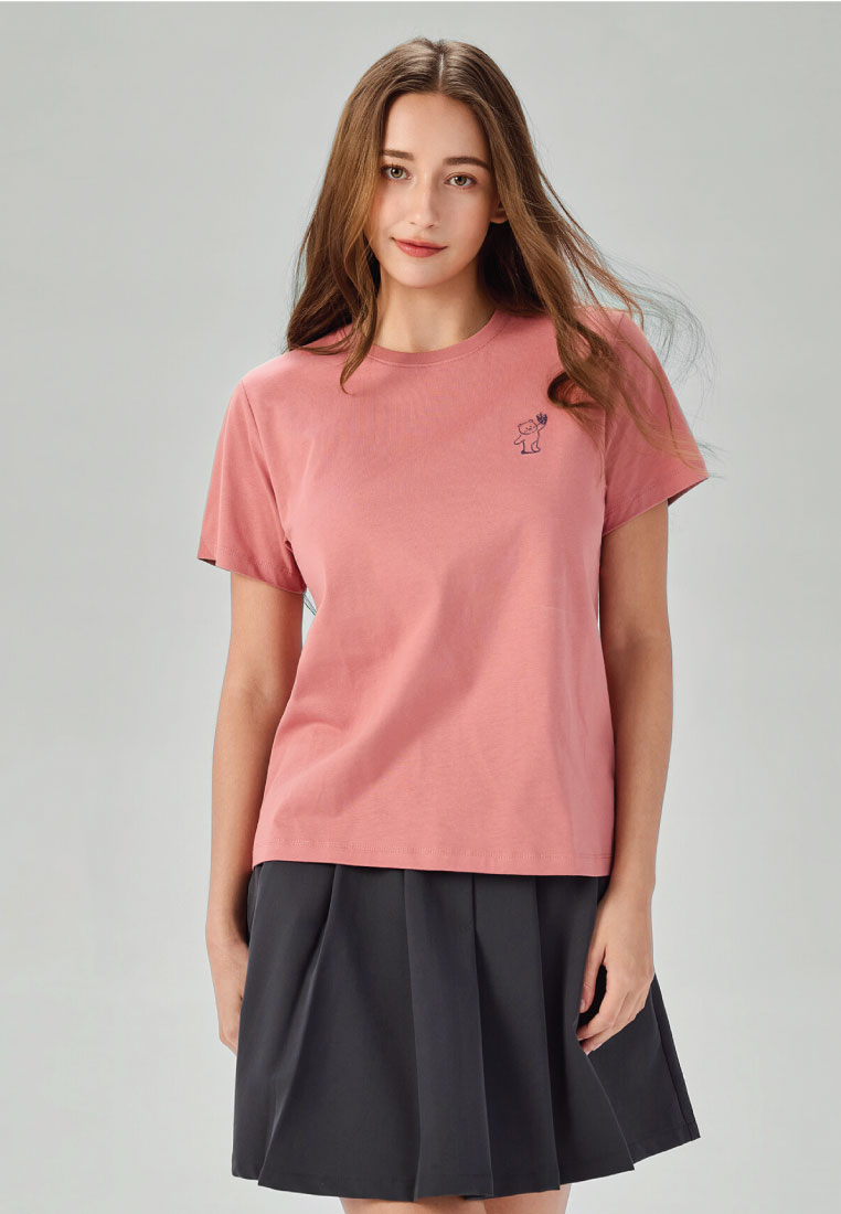 Giordano Women's Cotton Short Sleeve Embroidery T-shirt 13326993