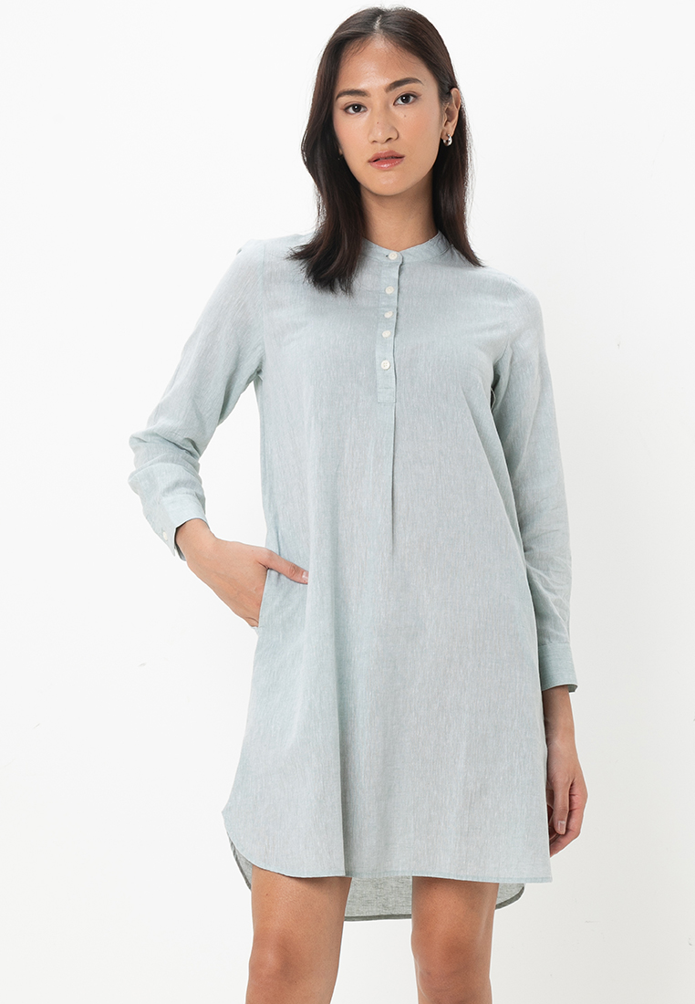 Giordano Women's Linen Cotton Long Sleeve Dress 05465201