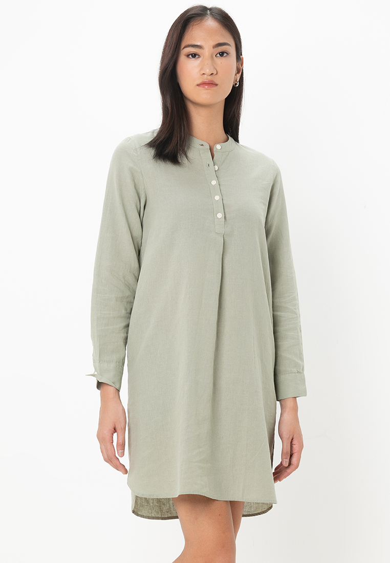Giordano Women's Linen Cotton Long Sleeve Dress 05465201