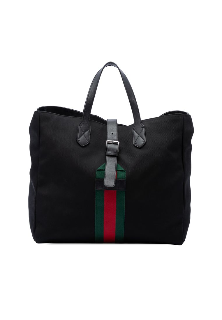Gucci Pre-Loved Gucci Canvas Techno Web Buckle Tote