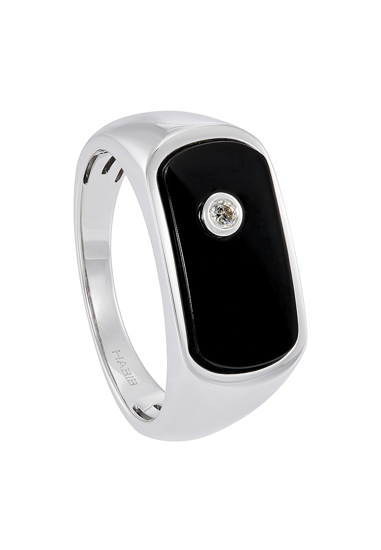 HABIB HABIB Rectangular Black Agate and Diamond Men's Ring in 925 Silver Palladium 119780125(PLD)-AG