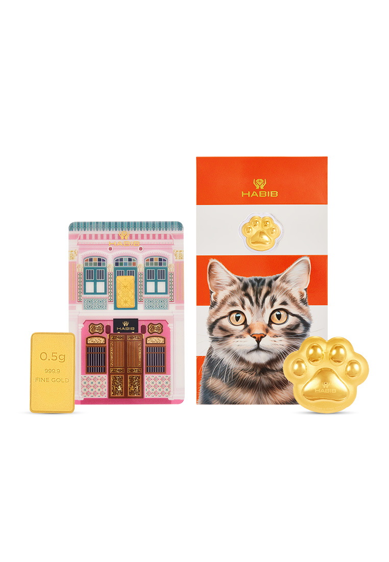 HABIB HABIB 0.5g 999.9 Gold Bar (Peranakan) and Cat Collection (Tabby) | 999.9 Gold Wafer (0.20g)