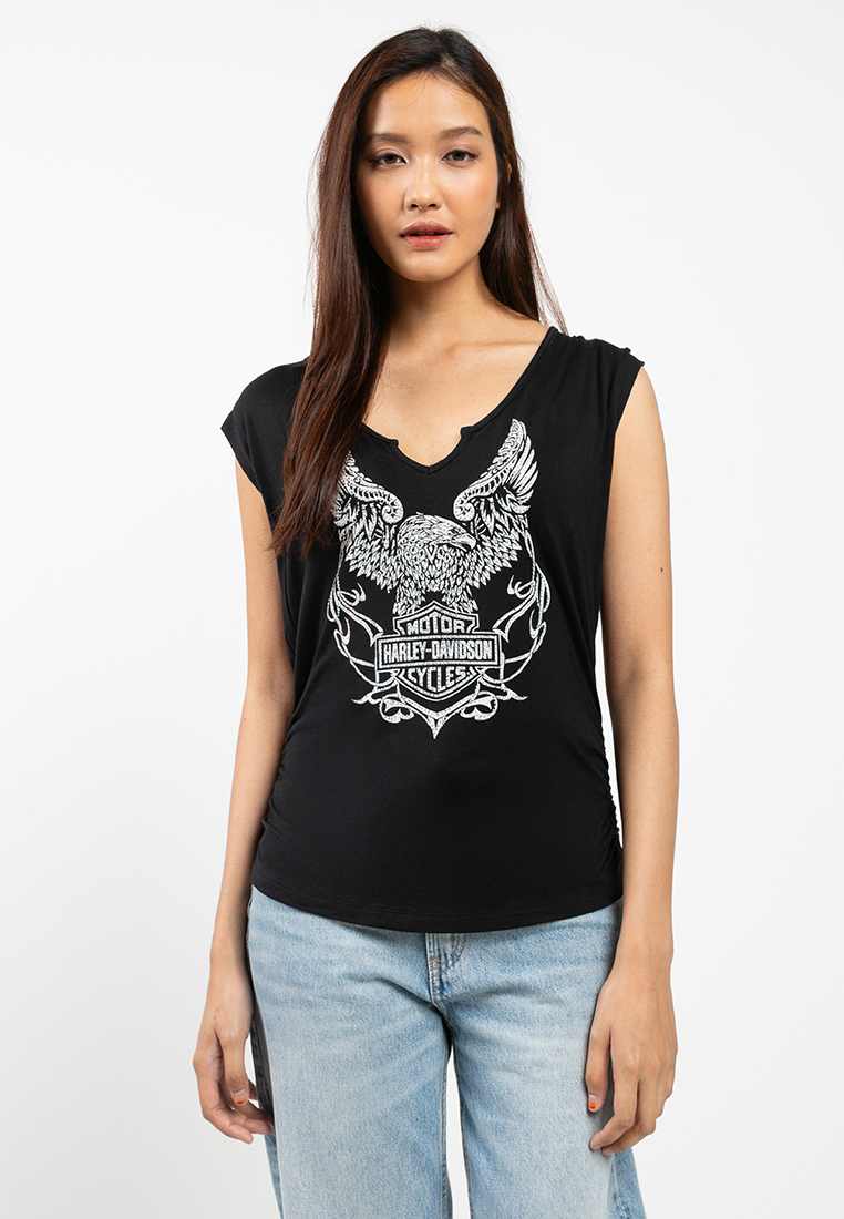 Harley-Davidson Women's Bling H-D® Born to Fly Notch Neck Muscle Tee