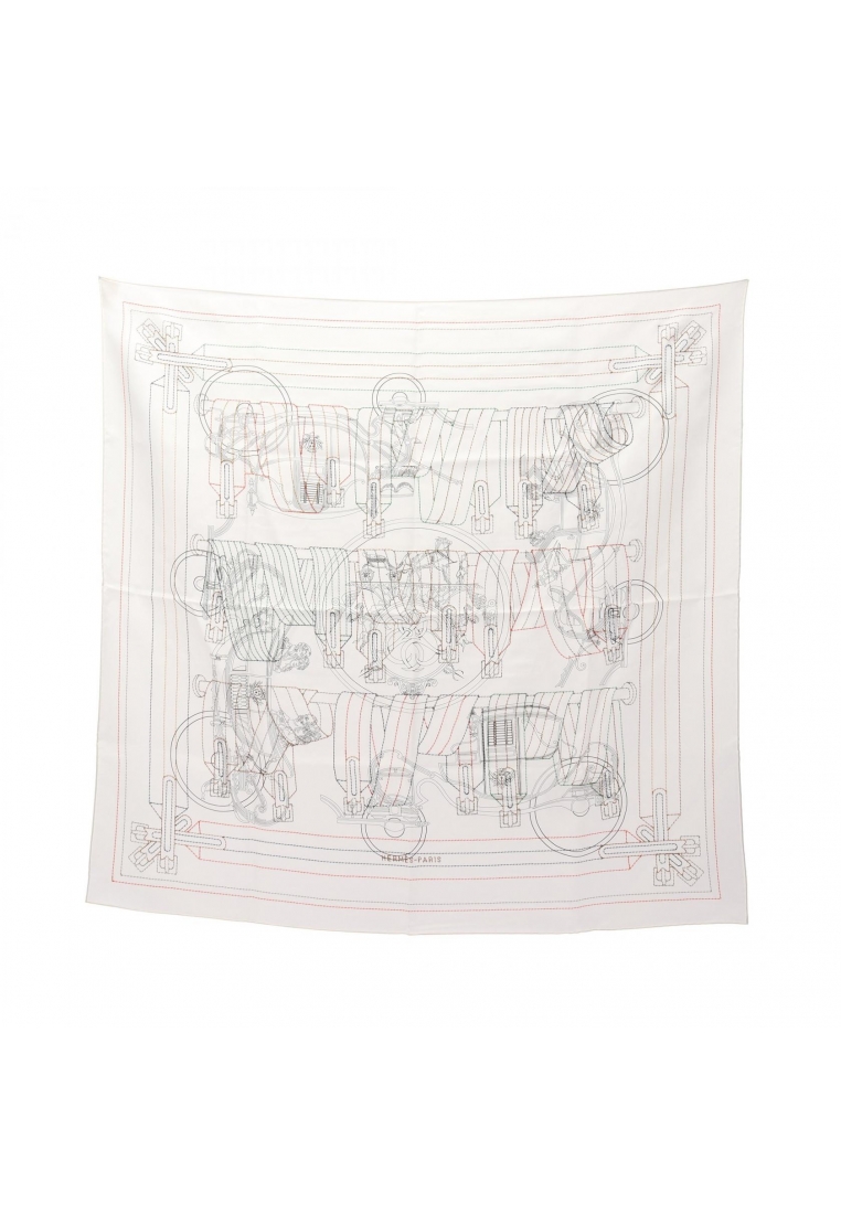 Hermès Pre-Loved Hermès carres 90 Exlibris Brode Sangle 25SS scarf silk white multicolor