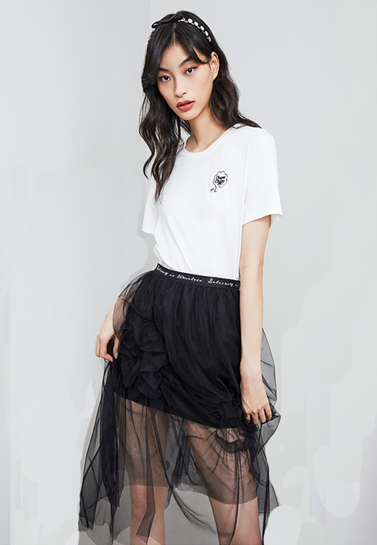 Hopeshow Ruffle Midi Skirt with Elastic Waist Band
