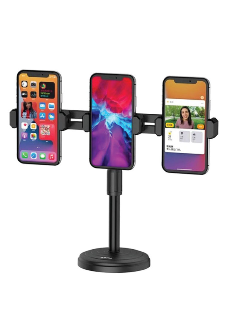 KAKU IKAKU KSC-470 WEIMEI Series Mobile Phone Live Desktop Stand With 3 Phones Holder Suitable For Vlogger,Youtuber, Tiktok,Smule,Influencer,Online Study,Home Schooling,Video Recording, Live Steaming, Zoom Meeting,Google Meet And ETC