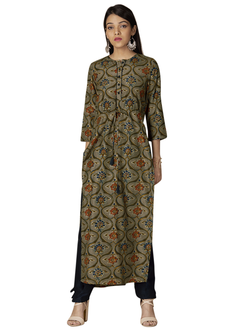 Indya Grey Baroque Foil Tassel Kurta