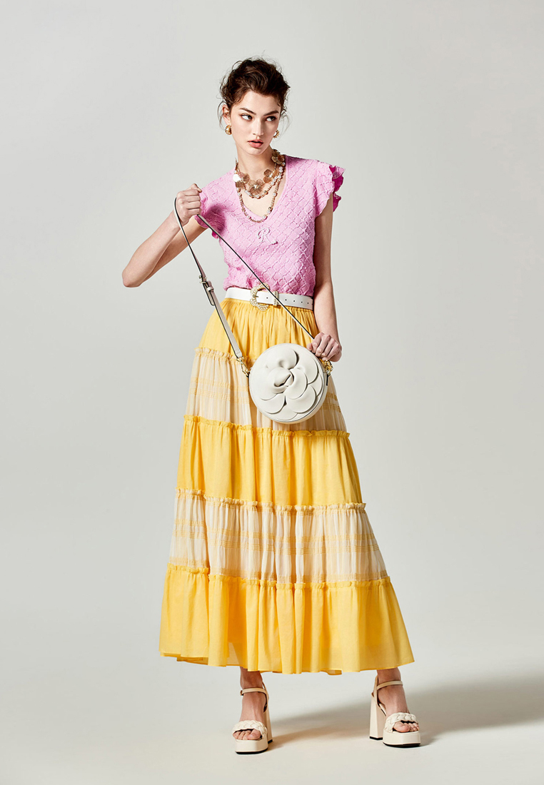 iROO Yellow Patchwork Tiered Skirt