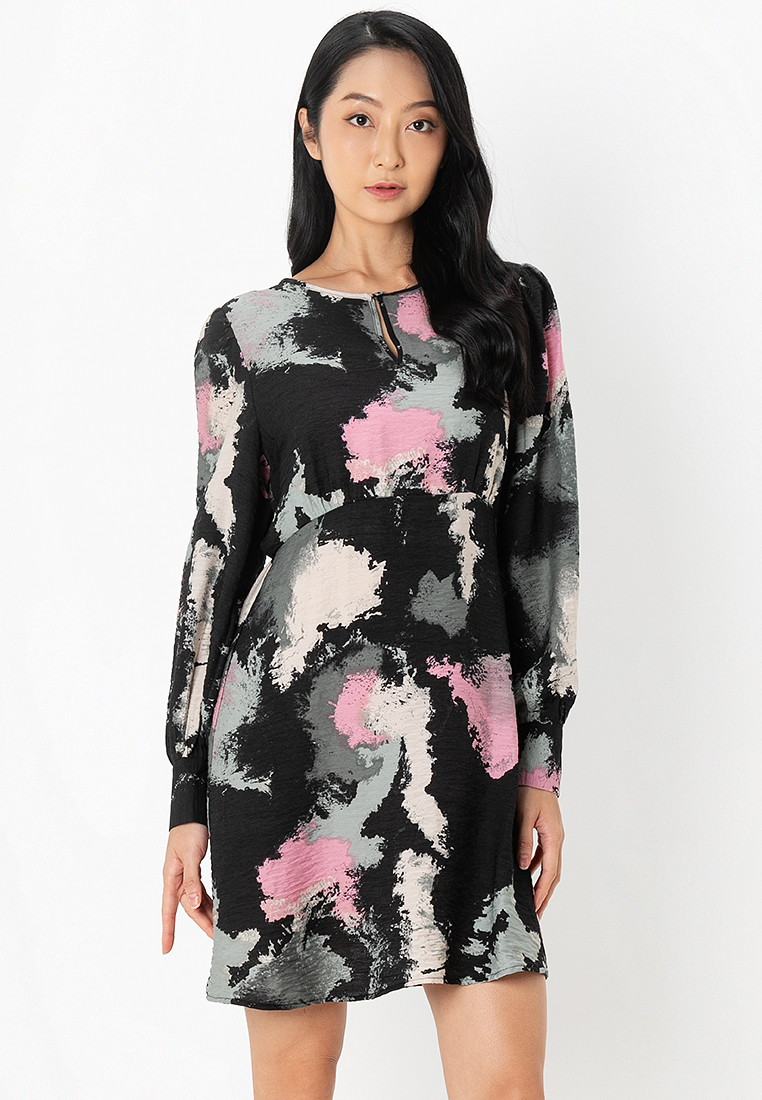 JACQUELINE DE YONG Odette Long Sleeve Keyhole Dress