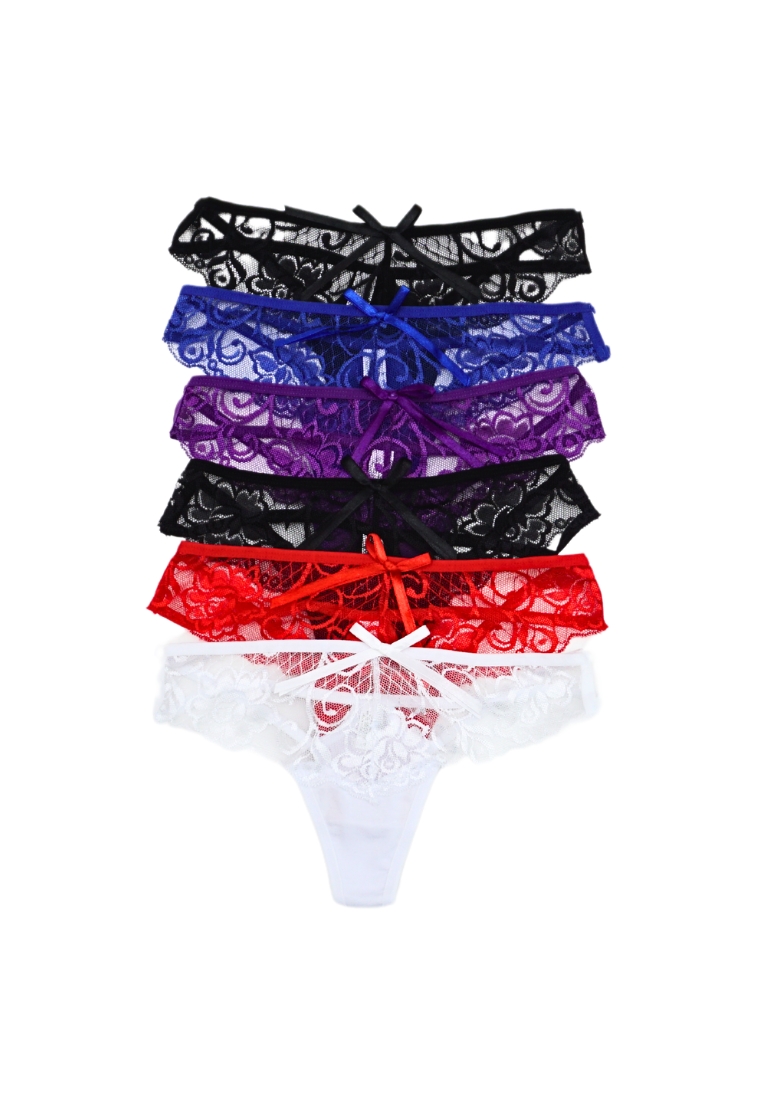 Kiss & Tell 6 Pack Emily Sexy Lace G String Thong Panties Bundle D