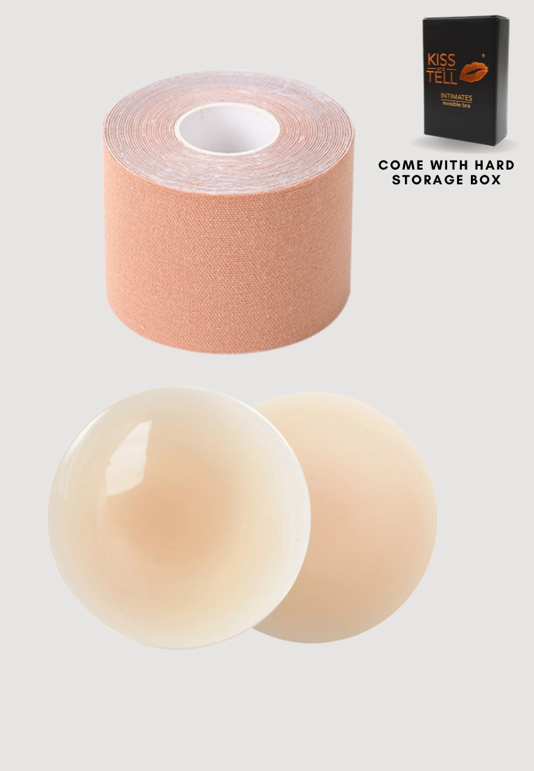 Kiss & Tell Premium Non Adhesive Nubra Nipple Cover and 5cm Body Tape Invisible Breast Lifting and S