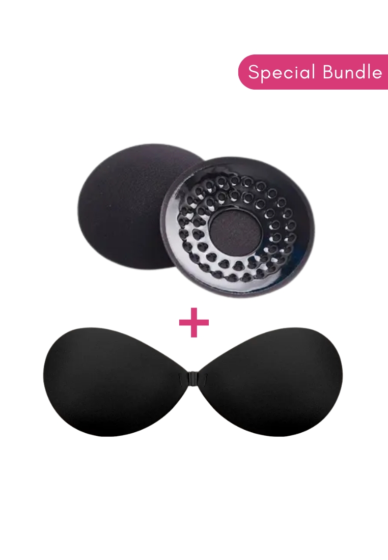Kiss & Tell Briana Strapless Seamless Nubra and Nipple Cover Pads Round Stick On Nubra in Black
