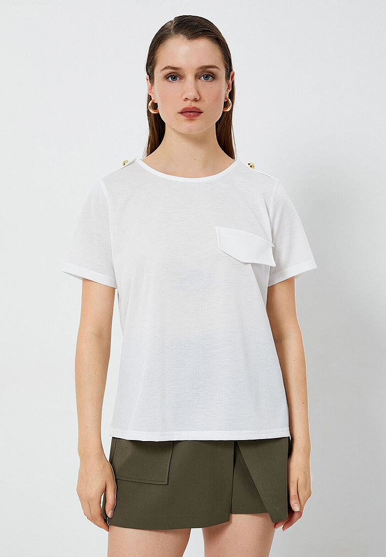 KOTON Crew Neck Epaulette Detailed Short Sleeve T-Shirt