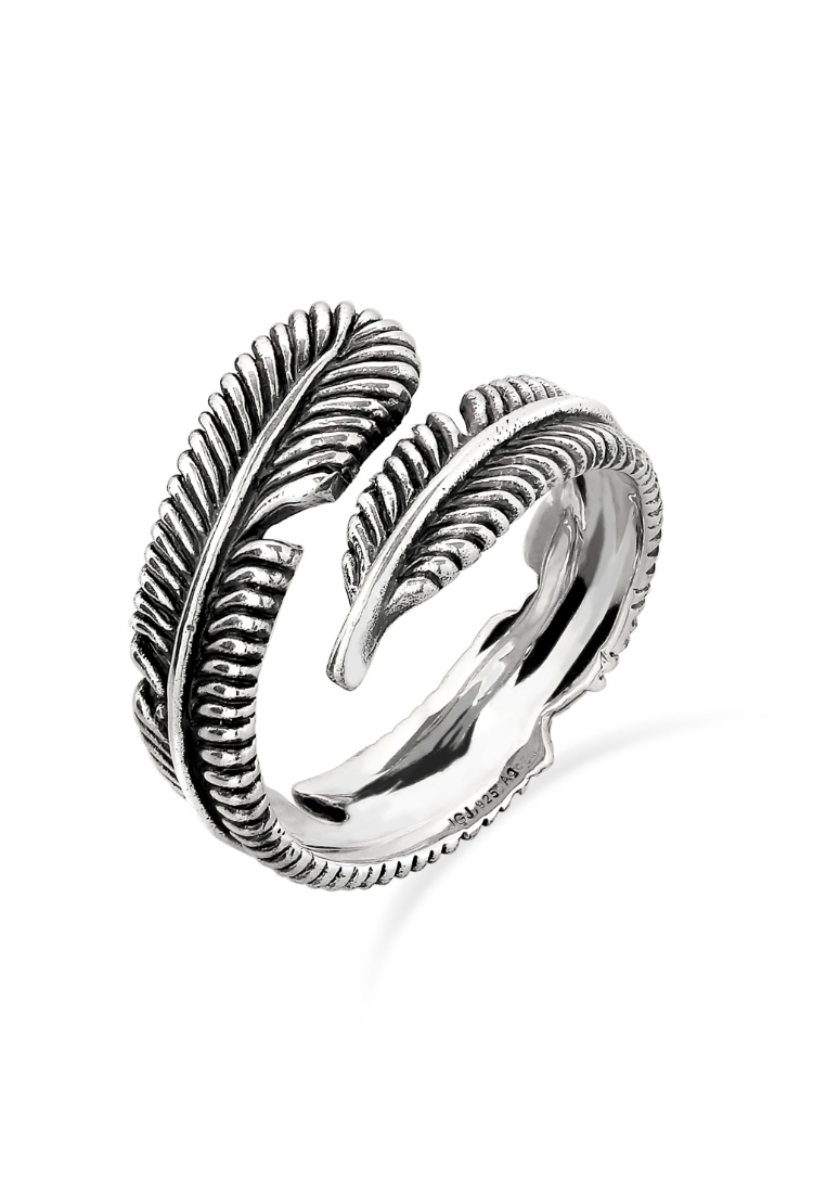 Kuzzoi Men's Silver Feather Ring