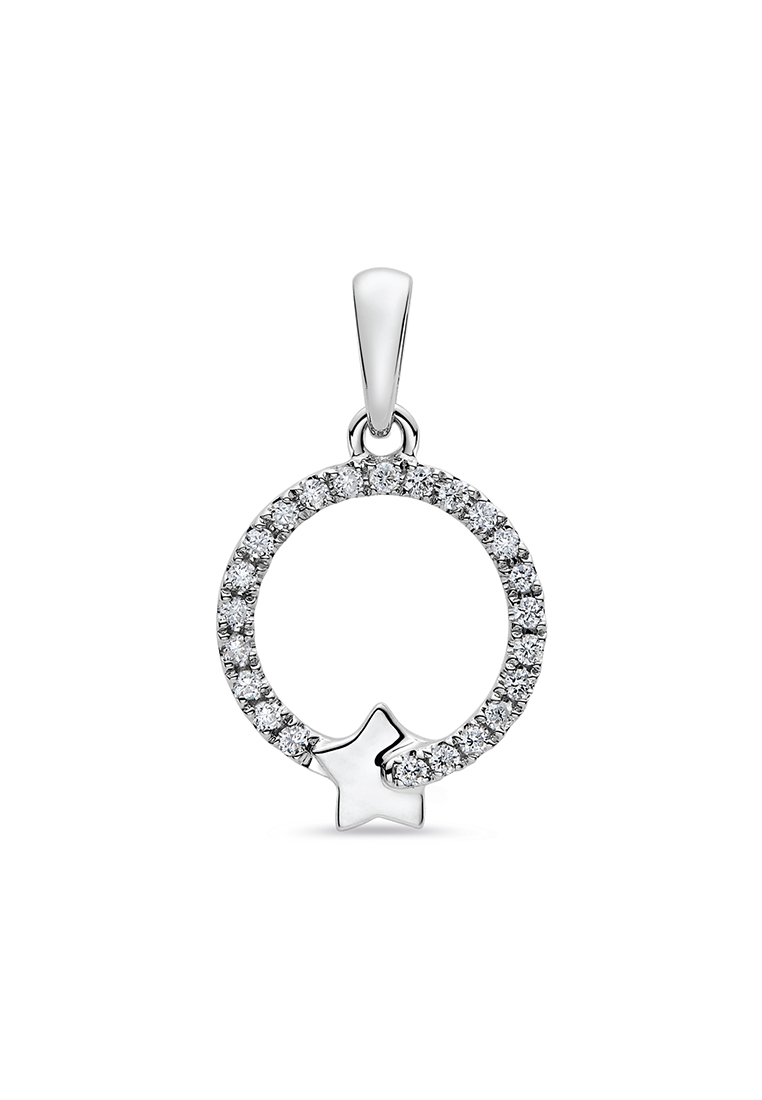LAZO DIAMOND LAZO DIAMOND Dainty Star Circle Diamond Pendant in 9k White Gold