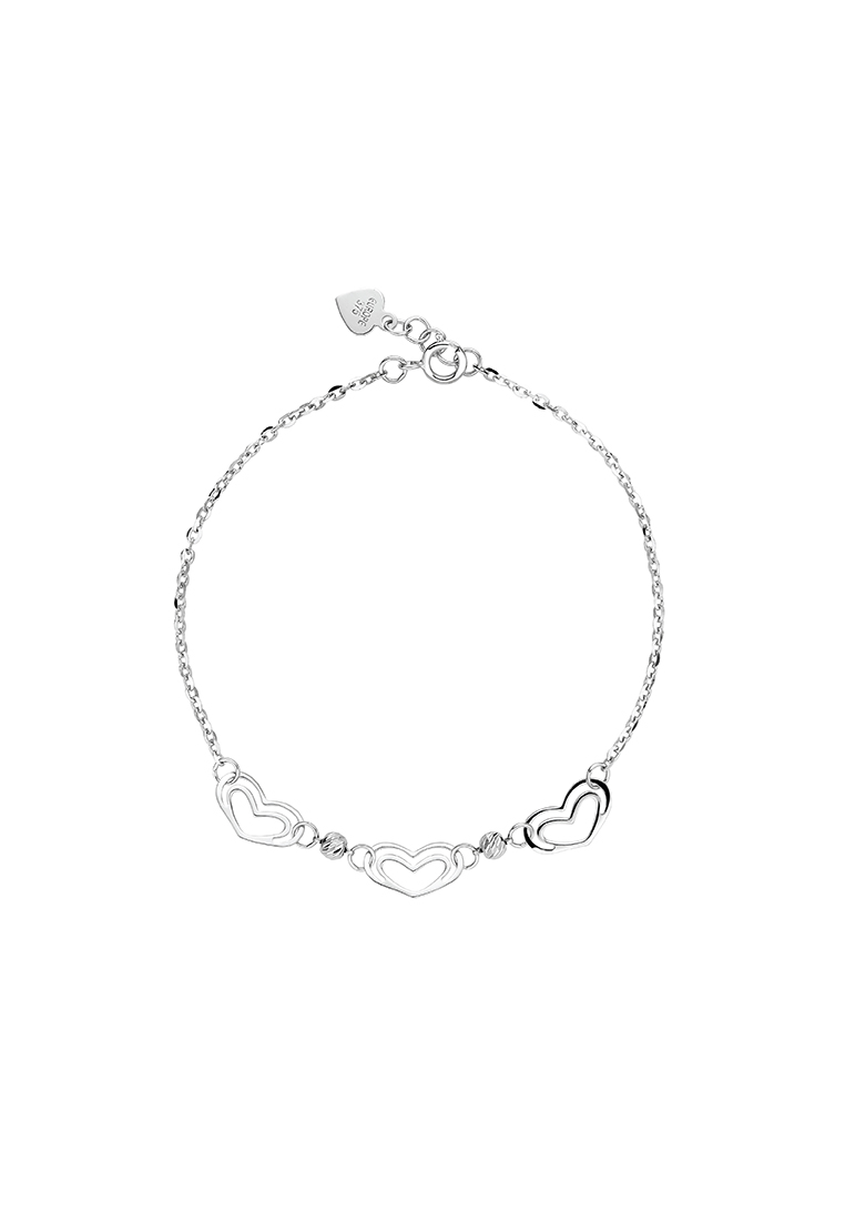 LAZO DIAMOND LAZO DIAMOND Three Heart Beads Chain Bracelet in 9k White Gold